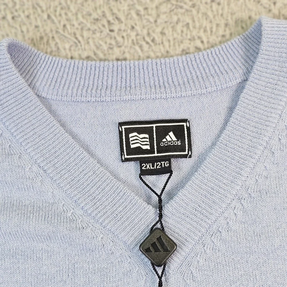 Adidas Sweater Mens 2XL Blue 100% Wool V Neck Golf Pullover Knit‎ Freeze